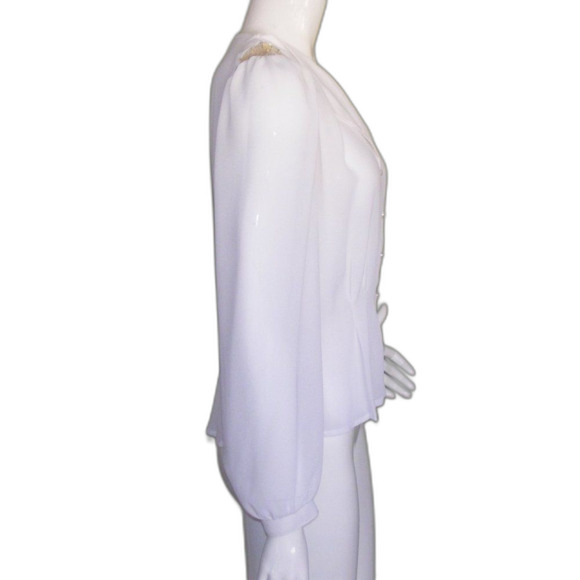 Vintage Contempo Casual Blouse, M, Off-white, Sequin statement Shoulders, LS - Picture 6 of 12